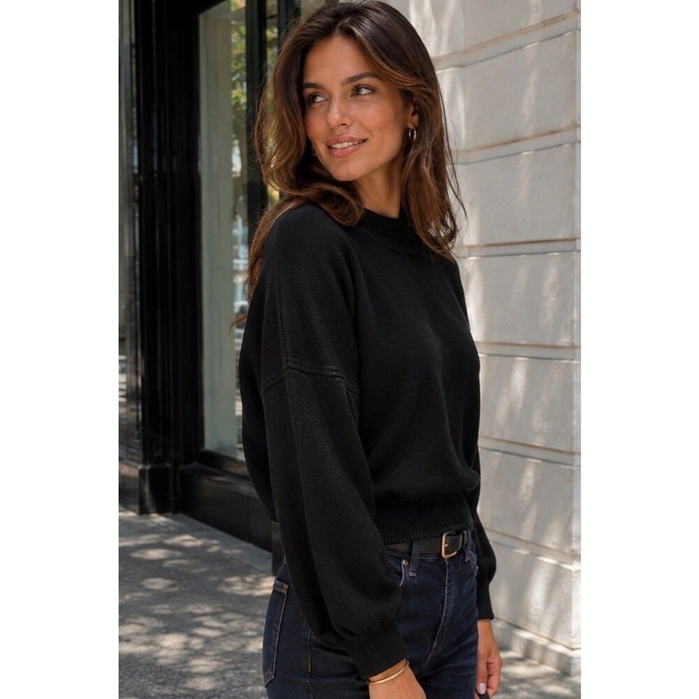J Crew Cashmere Blouson Sweater Womens XS Black Sleeve Crewneck Relaxed CT389 - Picture 2 of 12